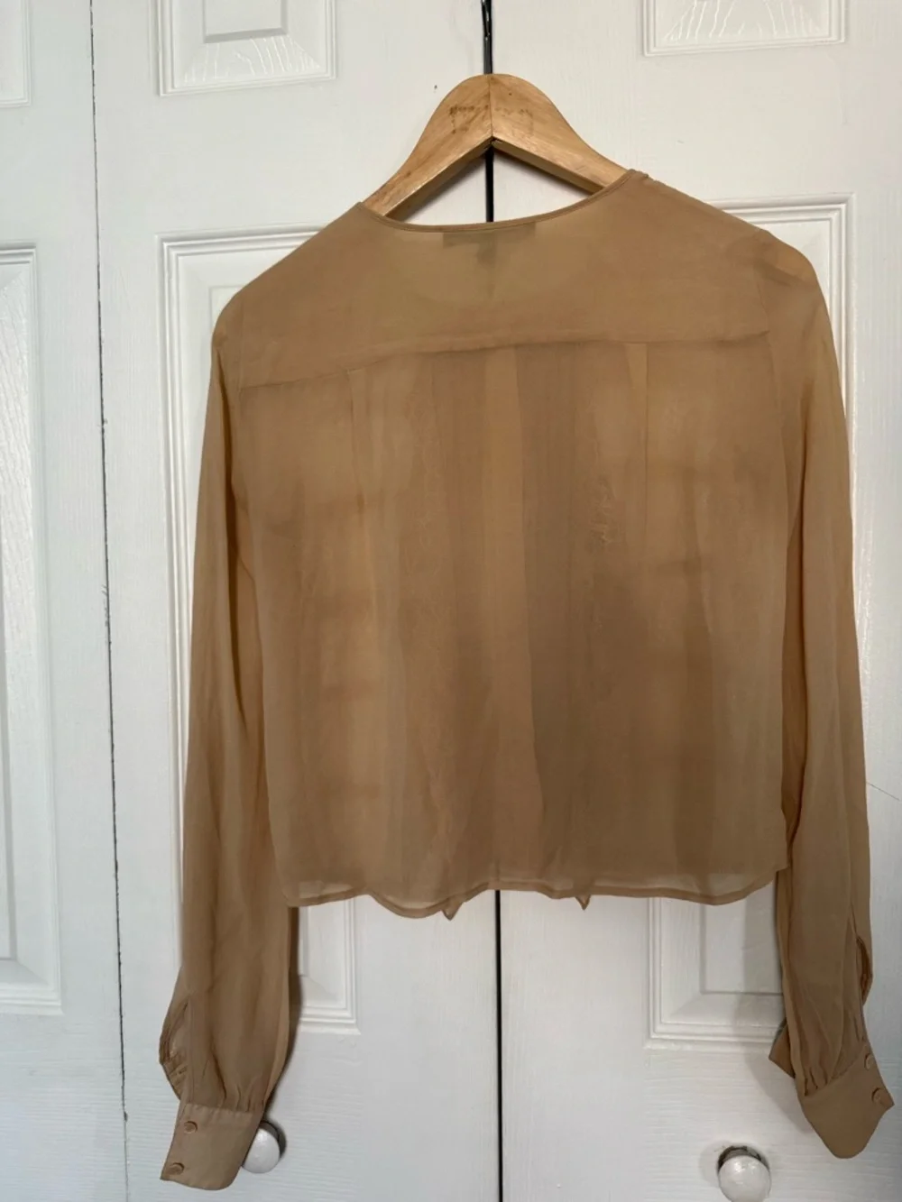BCBGMaxAzria Beige Lace Ruffle Front Blouse - Picture 2 of 3